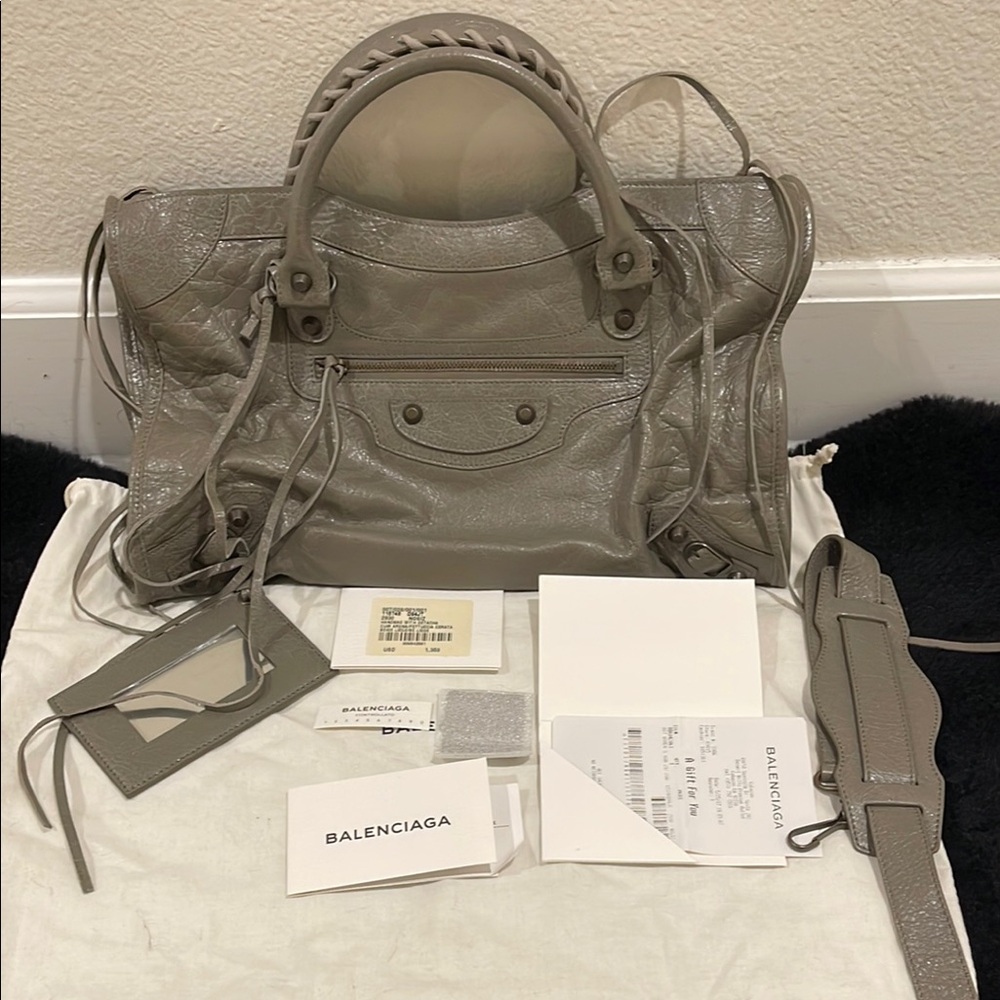 Balenciaga Gray Beige City Bag